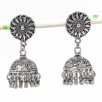 Натуральные индийские серьги Jhumki с драгоценным камнем, серебряные серьги в стиле Бали, 1,97 дюйма, t4P63