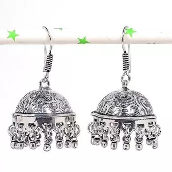 Натуральные индийские серьги Jhumki с драгоценным камнем, серебряные серьги в племенном стиле Бали, 1,77 дюйма, T4v66