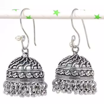 Натуральные индийские серьги Jhumki с драгоценным камнем, серебряные серьги в племенном стиле Бали, 2,21 дюйма, M9n76
