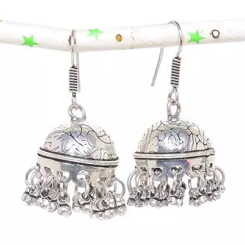 Натуральные индийские серьги Jhumki с драгоценным камнем, серебряные серьги в племенном стиле Бали, 1,89 дюйма, l2w01