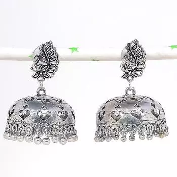 Натуральные индийские серьги Jhumki с драгоценным камнем, серебряные серьги в стиле Бали, 1,89 дюйма, K3e10