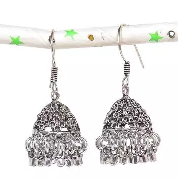Натуральные индийские серьги Jhumki с драгоценным камнем, серебряные серьги в племенном стиле Бали, 1,77 дюйма, o1i89