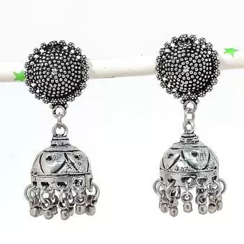 Натуральные индийские серьги Jhumki с драгоценным камнем, серебряные серьги в племенном стиле Бали, 1,97 дюйма, W3I09