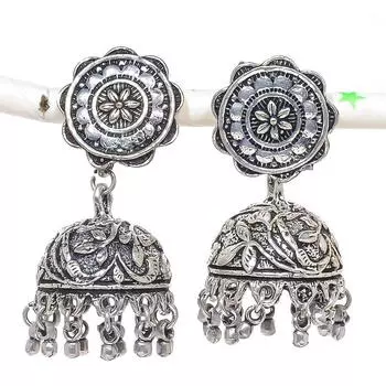 Натуральные индийские серьги Jhumki с драгоценным камнем, серебряные серьги в племенном стиле Бали, 2,05 дюйма, Y9I66