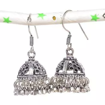 Натуральные индийские серьги Jhumki с драгоценным камнем, серебряные серьги в этническом стиле Бали, 1,62 дюйма, r8M27
