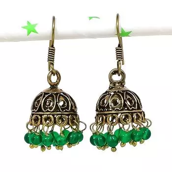 Натуральные индийские серьги Jhumki с драгоценным камнем, серебряные серьги в стиле Бали, 1,46 дюйма, O6u48