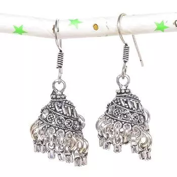 Натуральные индийские серьги Jhumki с драгоценным камнем, серебряные серьги в племенном стиле Бали, 1,77 дюйма, J7e85