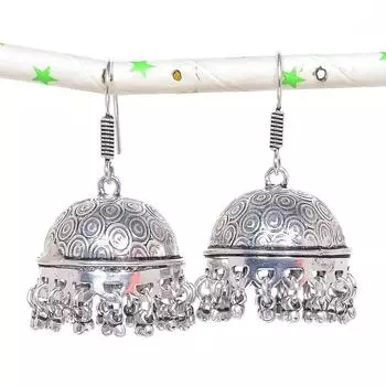 Натуральные индийские серьги Jhumki с драгоценным камнем, серебряные серьги в племенном стиле Бали, 1,85 дюйма, D0G95