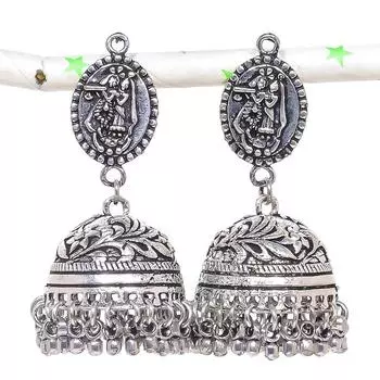 Натуральные индийские серьги Jhumki с драгоценным камнем, серебряные серьги в племенном стиле Бали, 2,17 дюйма, K6M93