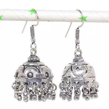 Натуральные индийские серьги Jhumki с драгоценным камнем, серебряные серьги в племенном стиле Бали, 1,89 дюйма, q0d14