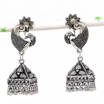 Натуральные индийские серьги Jhumki с драгоценным камнем, серебряные серьги в племенном стиле Бали, 1,97 дюйма, U1I66
