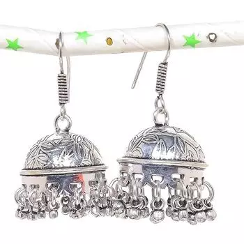 Натуральные индийские серьги Jhumki с драгоценным камнем, серебряные серьги в племенном стиле Бали, 1,97 дюйма, K0s81