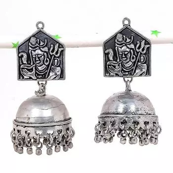 Натуральные индийские серьги Jhumki с драгоценным камнем, серебряные серьги в племенном стиле Бали, 2,17 дюйма, T5q61