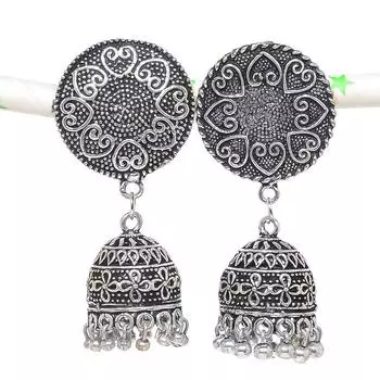 Натуральные индийские серьги Jhumki с драгоценным камнем, серебряные серьги в племенном стиле Бали, 2,09 дюйма, j1t21
