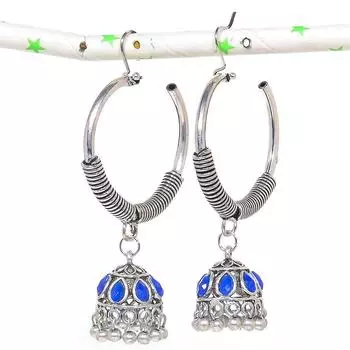 Натуральные индийские серьги Jhumki с драгоценным камнем, серебряные серьги в племенном стиле Бали, 2,56 дюйма, B7m96