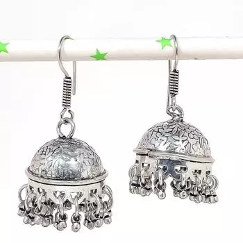 Натуральные индийские серьги Jhumki с драгоценным камнем, серебряные серьги в племенном стиле Бали, 2,05 дюйма, K7D89