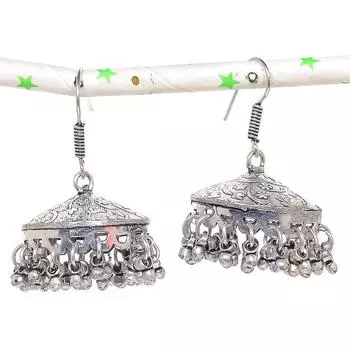 Натуральные индийские серьги Jhumki с драгоценным камнем, серебряные серьги в стиле Бали, 1,85 дюйма, l0u57