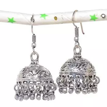 Натуральные индийские серьги Jhumki с драгоценным камнем, серебряные серьги в стиле Бали, 1,73 дюйма, D2A53