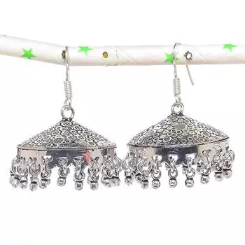 Натуральные индийские серьги Jhumki с драгоценным камнем, серебряные серьги в стиле Бали, 1,77 дюйма, N7P93