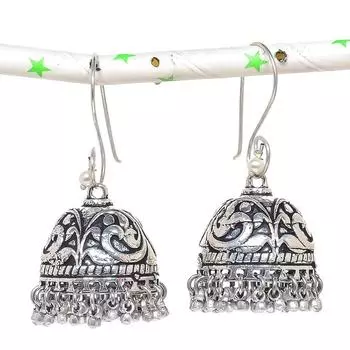 Натуральные индийские серьги Jhumki с драгоценным камнем, серебряные серьги в племенном стиле Бали, 2,17 дюйма, Y2L61