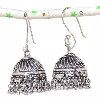 Натуральные индийские серьги Jhumki с драгоценным камнем, серебряные серьги в племенном стиле Бали, 2,29 дюйма, L4f28