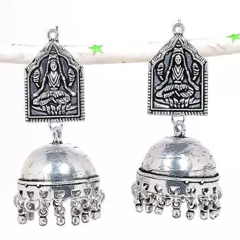 Натуральные индийские серьги Jhumki с драгоценным камнем, серебряные серьги в племенном стиле Бали, 2,36 дюйма, Q8u39