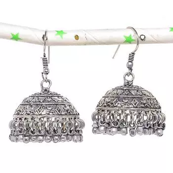 Натуральные индийские серьги Jhumki с драгоценным камнем, серебряные серьги в племенном стиле Бали, 1,69 дюйма, N2M18