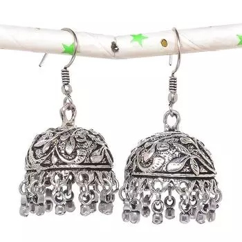 Натуральные индийские серьги Jhumki с драгоценным камнем, серебряные серьги в этническом стиле Бали, 1,77 дюйма, z2r07