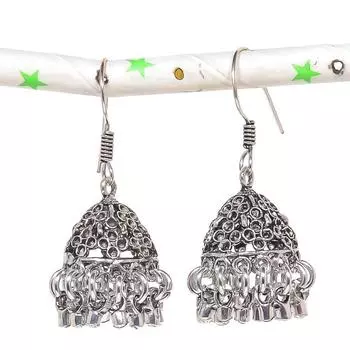 Натуральные индийские серьги Jhumki с драгоценным камнем, серебряные серьги в стиле Бали, 1,77 дюйма, D5u85