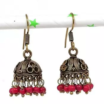 Натуральные индийские серьги Jhumki с драгоценным камнем, серебряные серьги в племенном стиле Бали, 1,42 дюйма, F0U92