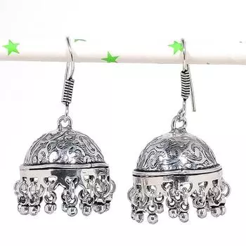 Натуральные индийские серьги Jhumki с драгоценным камнем, серебряные серьги в племенном стиле Бали, 1,89 дюйма, j2T85