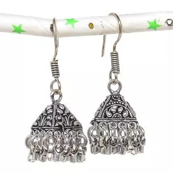 Натуральные индийские серьги Jhumki с драгоценным камнем, серебряные серьги в стиле Бали, 1,77 дюйма, B0H32