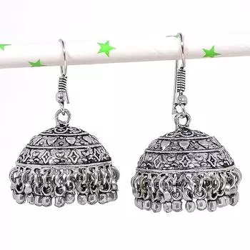 Натуральные индийские серьги Jhumki с драгоценным камнем, серебряные серьги в стиле Бали, 1,65 дюйма, w6G17
