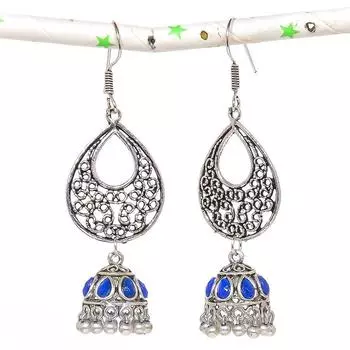 Натуральные индийские серьги Jhumki с драгоценным камнем, серебряные серьги в племенном стиле Бали, 2,80 дюйма, z2j69