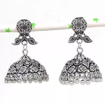 Натуральные индийские серьги Jhumki с драгоценным камнем, серебряные серьги в племенном стиле Бали, 1,77 дюйма, M8E05