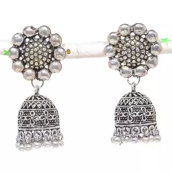 Натуральные индийские серьги Jhumki с драгоценным камнем, серебряные серьги в племенном стиле Бали, 1,89 дюйма, f5i25