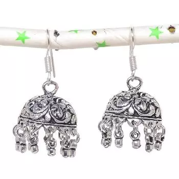 Натуральные индийские серьги Jhumki с драгоценным камнем, серебряные серьги в племенном стиле Бали, 1,58 дюйма, T9h68