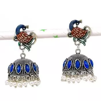 Натуральные индийские серьги Jhumki с драгоценным камнем, серебряные серьги в стиле Бали, 1,69 дюйма, d9u46