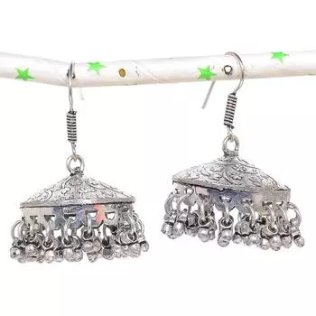 Натуральные индийские серьги Jhumki с драгоценным камнем, серебряные серьги в стиле Бали, 1,85 дюйма, H5J68