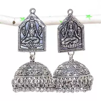 Натуральные индийские серьги Jhumki с драгоценным камнем, серебряные серьги в этническом стиле Бали, 2,17 дюйма, n2a52
