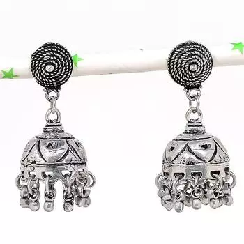 Натуральные индийские серьги Jhumki с драгоценным камнем, серебряные серьги в племенном стиле Бали, 1,77 дюйма, Q9E46