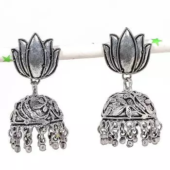 Натуральные индийские серьги Jhumki с драгоценным камнем, серебряные серьги в племенном стиле Бали, 1,89 дюйма, Q8A44