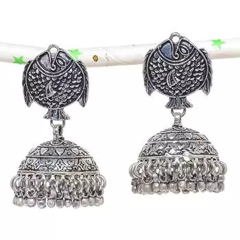 Натуральные серебряные серьги Jhumki с драгоценным камнем в индийском стиле в этническом стиле Бали 1,97 дюйма Q0O92