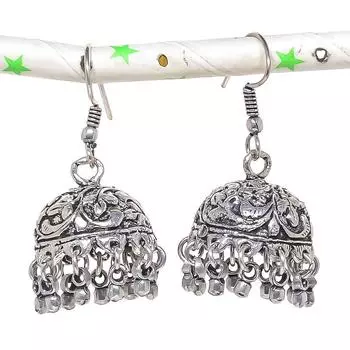 Натуральные серебряные серьги Jhumki с драгоценными камнями в индийском стиле в этническом стиле Бали, 1,69 дюйма, h6F86