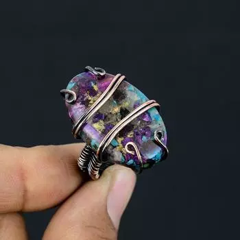 Натуральный драгоценный камень колючая устрица, подарочное кольцо ручной работы из медной проволоки, размер 8 m0W70