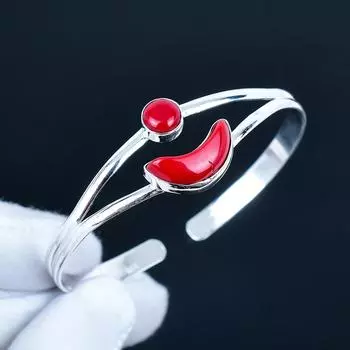 Натуральный Красный Коралл Драгоценный Камень Ручной Работы Манжета Браслет 925 Стерлинговое Серебро Манжета Браслет, Браслет с Красным Кораллом для Жены, Унисекс Браслет, Подарок на День Рождения 7 красный