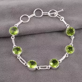 Natural Peridot Gemstone 925 Sterling Silver Jewelry Handmade Bracelet For Gift RB-14-3