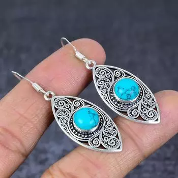 Серьги из натурального серебра 925 пробы с бирюзой Санта-Роза 1,97 дюйма z7L29