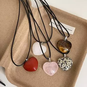 Natural Stone Love Pendant, Black Rope Necklace, Women S Simple Niche Fashion Commuting Temperament Versatile Neck Chain Sweater Chain