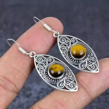 Серьги из стерлингового серебра 925 пробы с натуральным тигровым глазом 1,97 дюйма r2L43